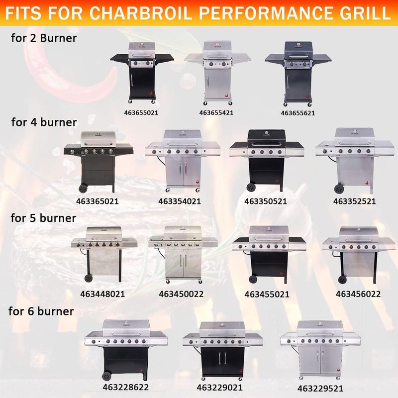 JCLMER قطع غيار للشواية بديلة لشواية غاز Charbroil Performance 4 موقد 463365021 463365522 463352521، 5 موقد 463450022، 2 موقد 463630021، مجموعة شعلات الشواية مع لوحة حرارة، أنبوب تقاطع، موقد إشعال - Image 4